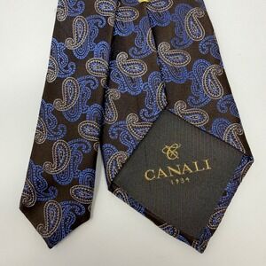 Canali Silk Paisley Necktie Men Black Blue‎ Luxury Formal Designer